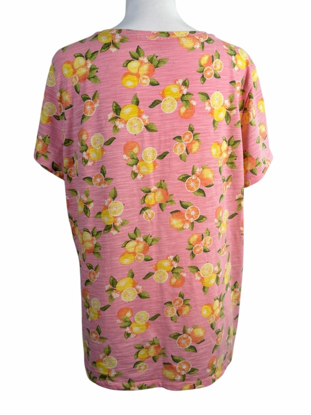 Talbots Pink Citrus Fruit Print Cotton V-Neck Tee - Size XL - Lemons & Oranges - Picture 4 of 8